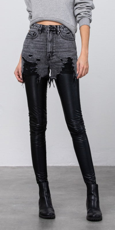 High Rise Leather Combo Skinny