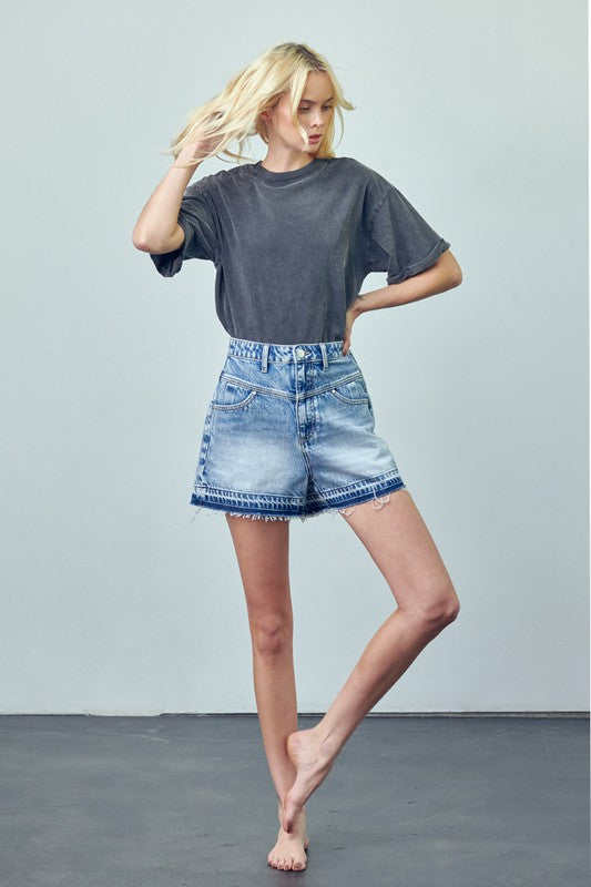 Super High Rise Released Hem Denim Shorts