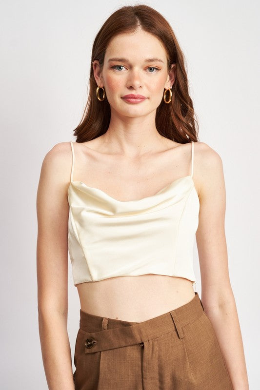 COWL NECK SATIN BUSTIER