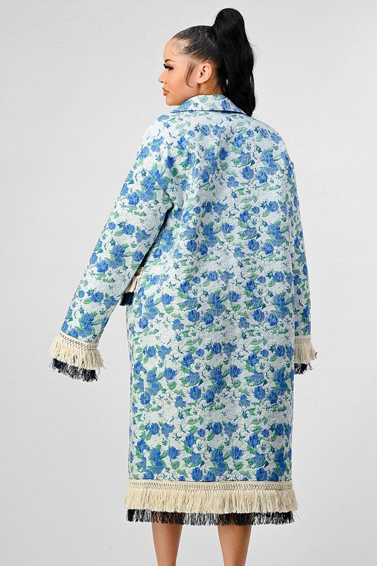 ATHINA FLORAL PRINT TASSLE TRENCH COAT