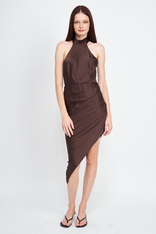 HALTER NECK ASYMMETRICAL DRESS