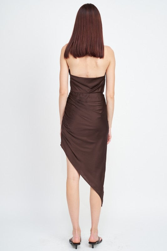 HALTER NECK ASYMMETRICAL DRESS