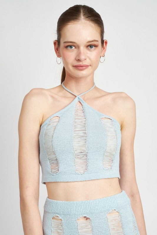 LADDERED HALTER NECK TOP