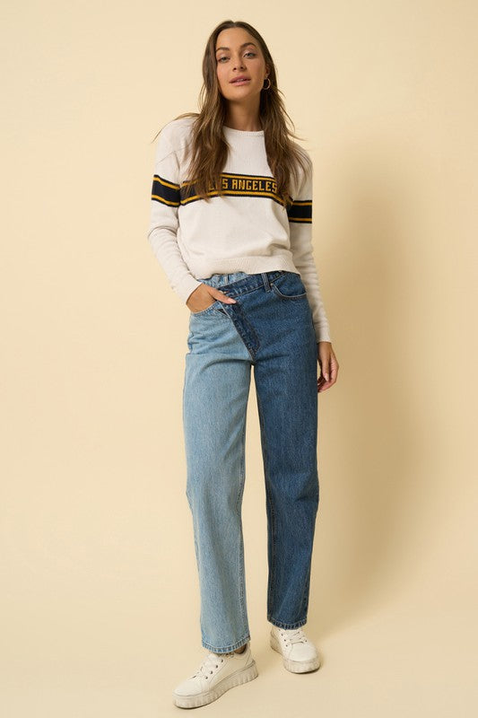 High Waist Crossover Straight Jeans