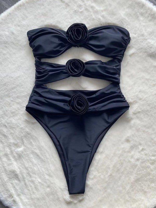 Cutout one piece rose swimsuit