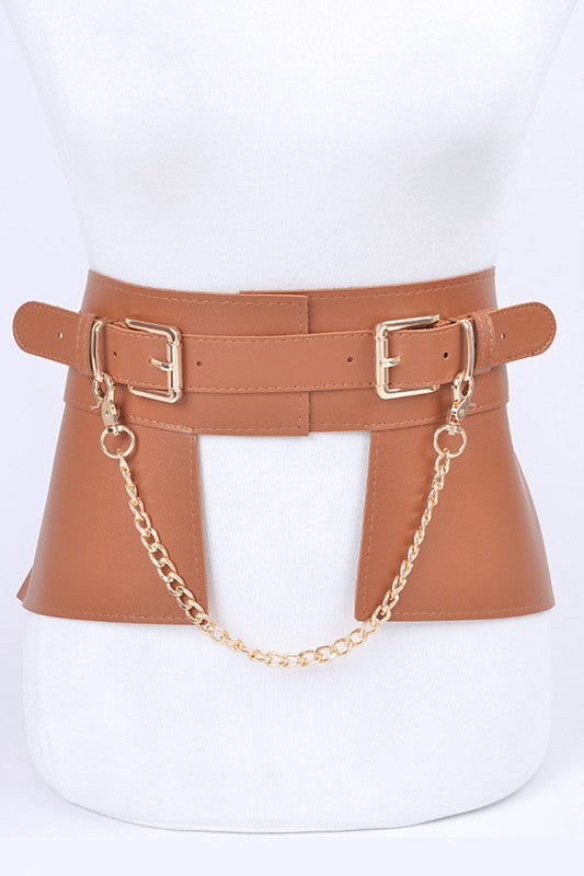 Chain Accent Faux Leather Belt