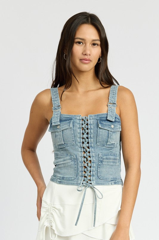 CARGO DENIM CORSET TOP