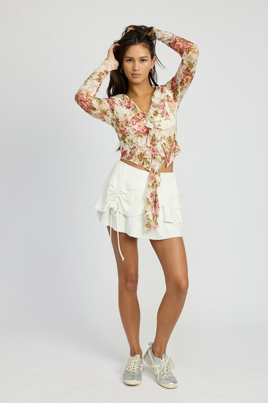 FLORAL PRINT TOP WITH RUFFLE DETAIL