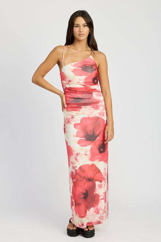 ONE SHOULDER RUCHED MAXI DRESS