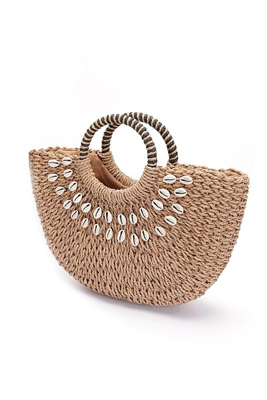 Sea Shell Faux Straw Tote Bag