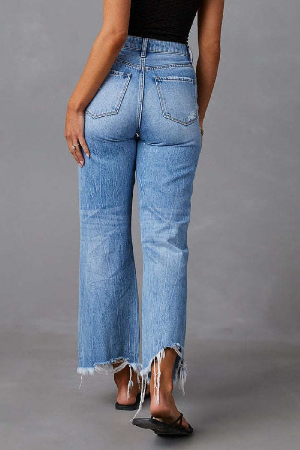 Distressed Raw Hem Jeans with Pockets